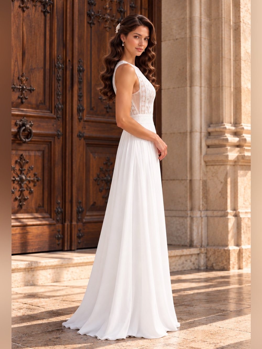 Lulus White Lace Floral Maxi Dress Gown Bridesmaid Bridal Maternity Wedding Sz L